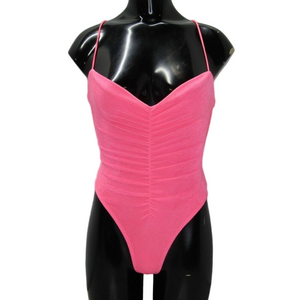 Ser.O.Ya Women’s Ruched Tank Bodysuit – Neon Pink/Coral – Size XXS